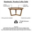 Nina 30 inch Round Mango Wood Coffee Table - Handcrafted- Sturdy 3-Leg Sled Base