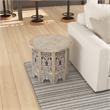 Accent Side Table- 24 Inch Round Top- Mango Wood Floral Cut Out Carved Motifs