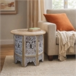 Accent Side Table- 24 Inch Round Top- Mango Wood Floral Cut Out Carved Motifs