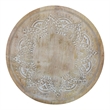 Accent Side Table- 24 Inch Round Top- Mango Wood Floral Cut Out Carved Motifs