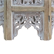 Accent Side Table- 24 Inch Round Top- Mango Wood Floral Cut Out Carved Motifs