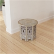 Accent Side Table- 24 Inch Round Top- Mango Wood Floral Cut Out Carved Motifs