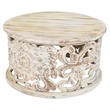 Alina Coffee Table Handcrafted Mango Wood Floral Carved Cut Out Design 33 Inch