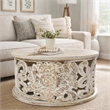 Alina Coffee Table Handcrafted Mango Wood Floral Carved Cut Out Design 33 Inch