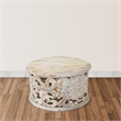 Alina Coffee Table Handcrafted Mango Wood Floral Carved Cut Out Design 33 Inch
