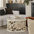 Alina Coffee Table Handcrafted Mango Wood Floral Carved Cut Out Design 33 Inch