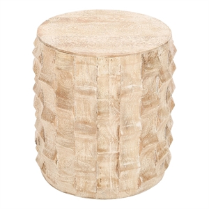 20 Inch Side End Table- Round Drum Shape with 3D Textured Design