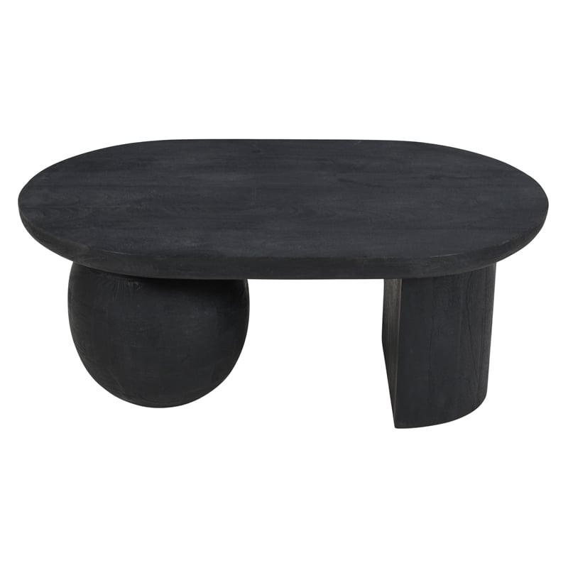 Uri 38 Inch Oval Coffee Table- Mango Wood Full and Half Spherical Leg