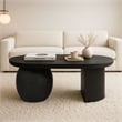 Uri 38 Inch Oval Coffee Table- Mango Wood Full and Half Spherical Leg