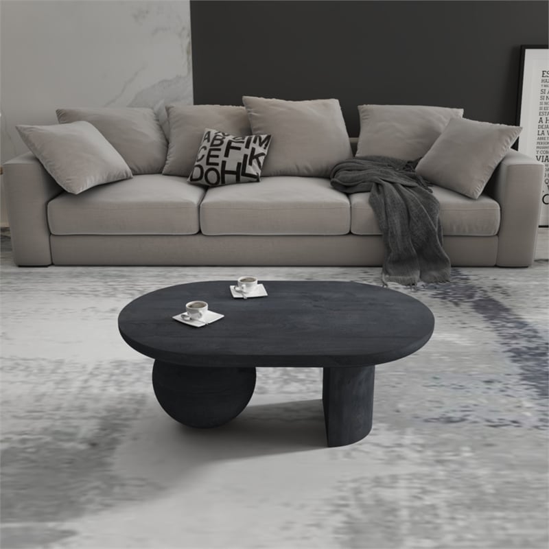 Uri 38 Inch Oval Coffee Table- Mango Wood Full and Half Spherical Leg