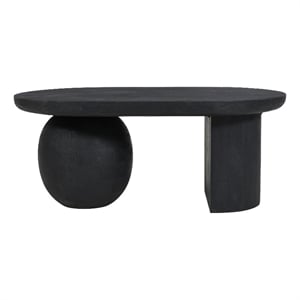 Uri 38 Inch Oval Coffee Table- Mango Wood Full and Half Spherical Leg