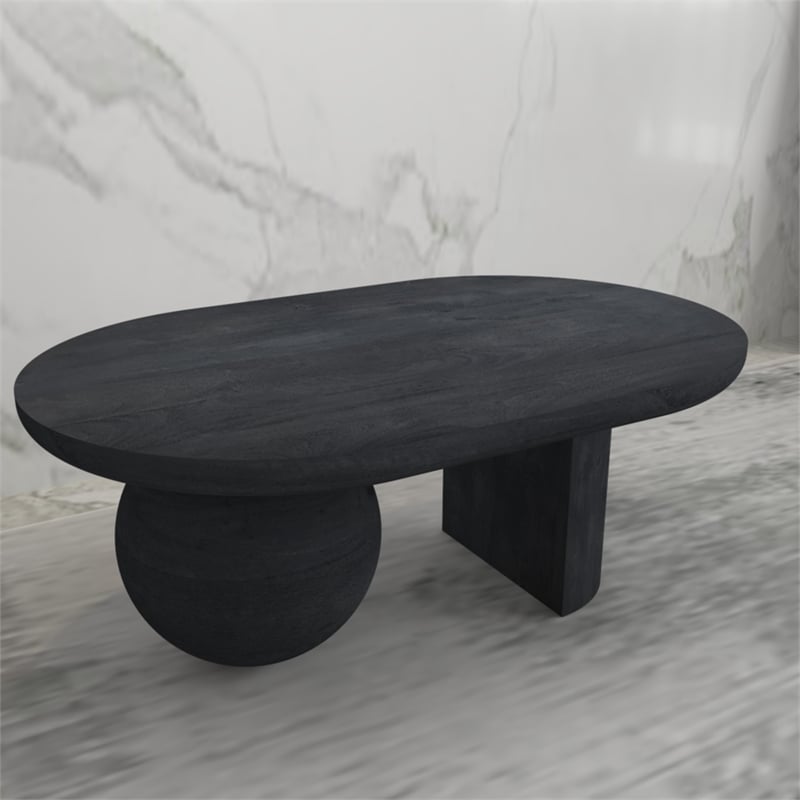 Uri 38 Inch Oval Coffee Table- Mango Wood Full and Half Spherical Leg
