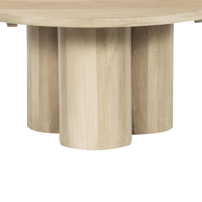 Hazel Coffee Table with 3 Pillar Legs- 35.5 Inch Round Top- Mango Wood