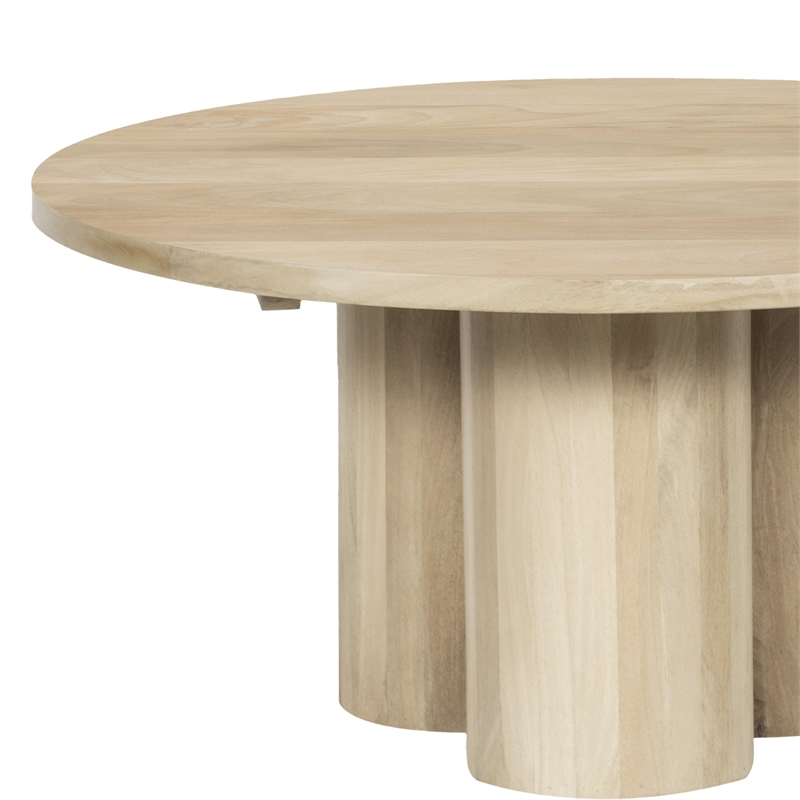 Hazel Coffee Table with 3 Pillar Legs- 35.5 Inch Round Top- Mango Wood