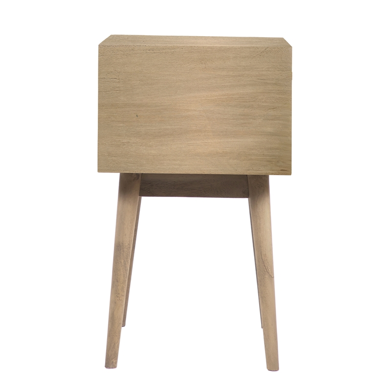 Nali Bedside Nightstand Table- 2 Drawers- Sandblasted Mango Wood- Brass Knobs