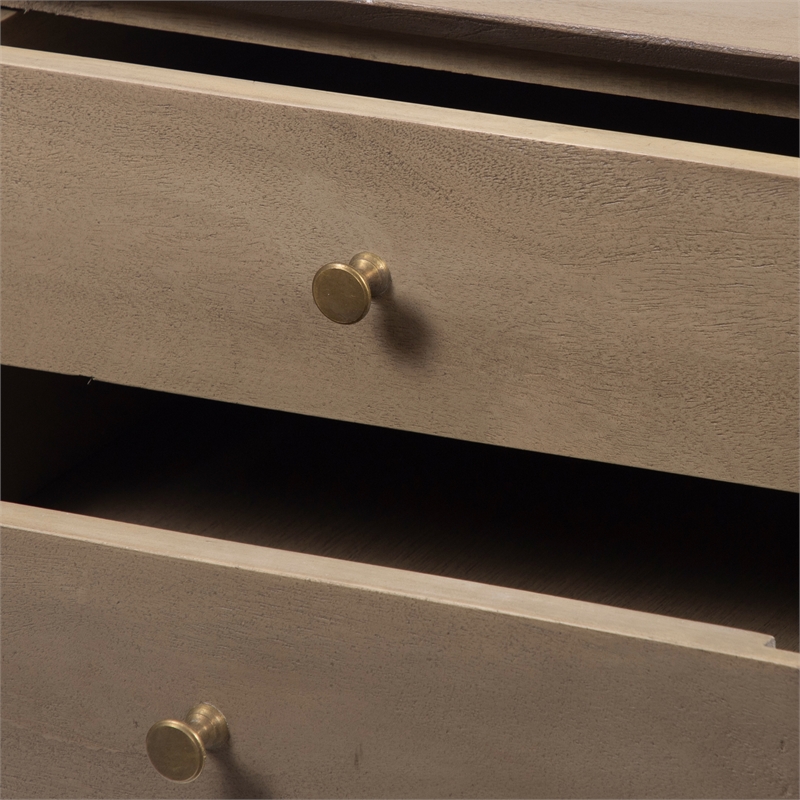 Nali Bedside Nightstand Table- 2 Drawers- Sandblasted Mango Wood- Brass Knobs