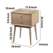 Nali Bedside Nightstand Table- 2 Drawers- Sandblasted Mango Wood- Brass Knobs