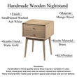 Nali Bedside Nightstand Table- 2 Drawers- Sandblasted Mango Wood- Brass Knobs