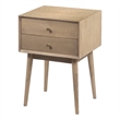 Nali Bedside Nightstand Table- 2 Drawers- Sandblasted Mango Wood- Brass Knobs