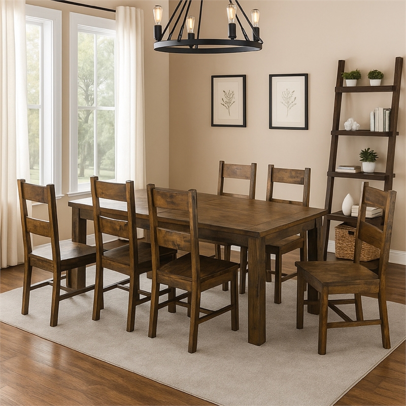 Caly 7pc Rectangular Dining Table Set- 6 Ladderback Side Chairs- Rustic