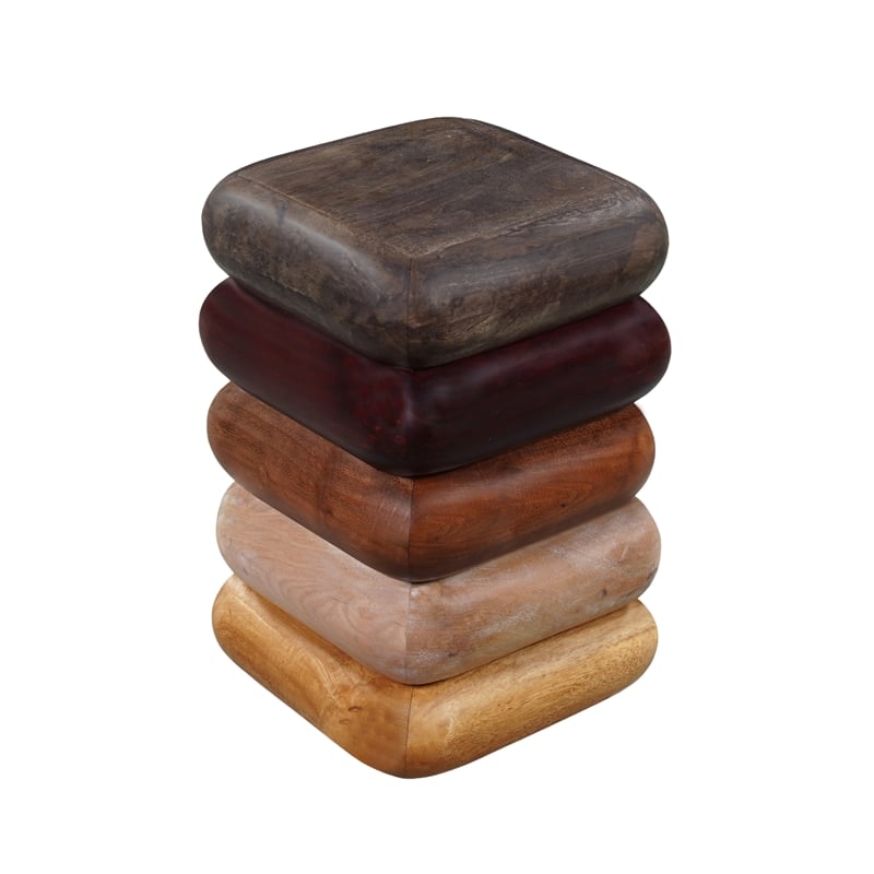 Zyra 18 Inch Side End Table- Sculptural Stacked Design- Mango and Acacia Wood