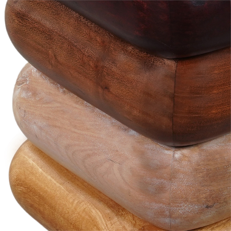 Zyra 18 Inch Side End Table- Sculptural Stacked Design- Mango and Acacia Wood