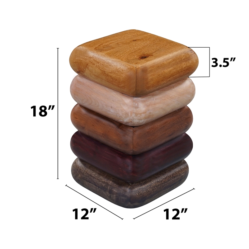 Zyra 18 Inch Side End Table- Sculptural Stacked Design- Mango and Acacia Wood
