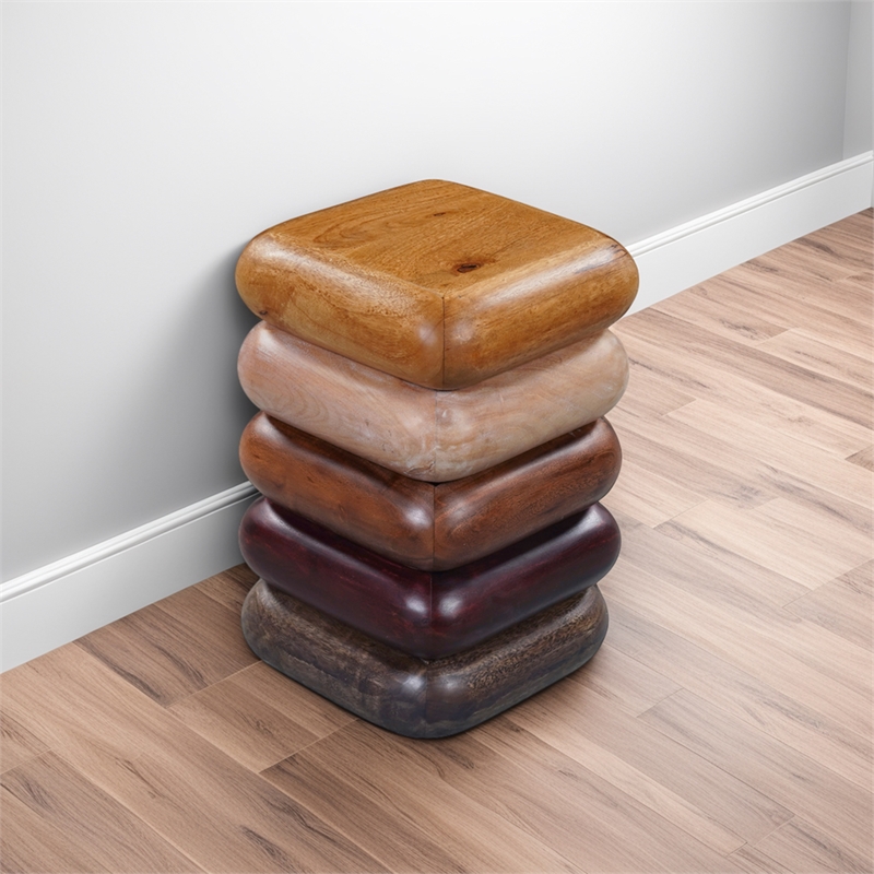 Zyra 18 Inch Side End Table- Sculptural Stacked Design- Mango and Acacia Wood