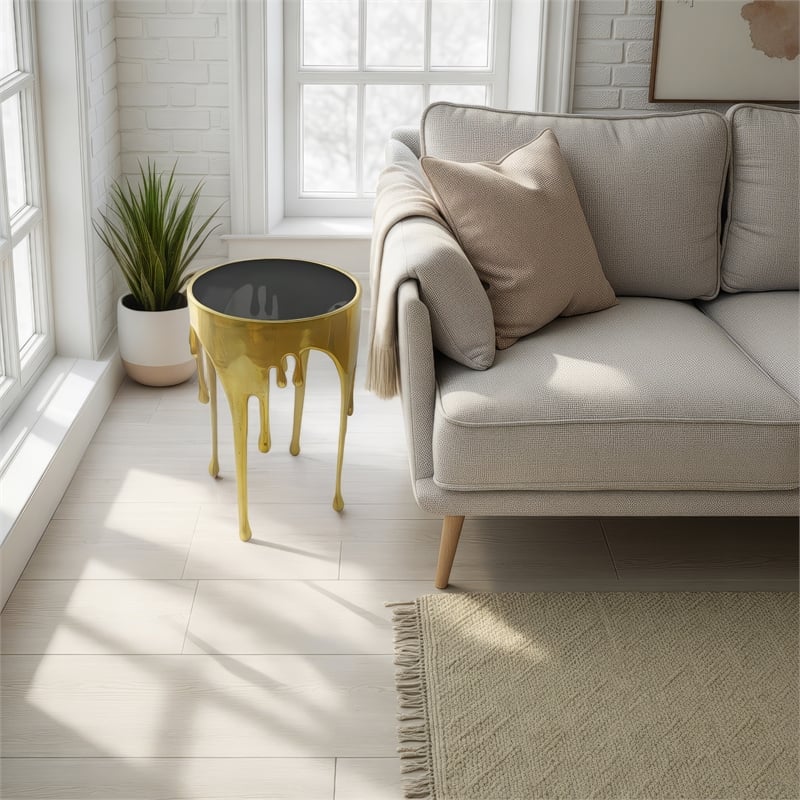 Capri Side End Table - 24.75 Inch Round Glass Top - Melting Drip Design
