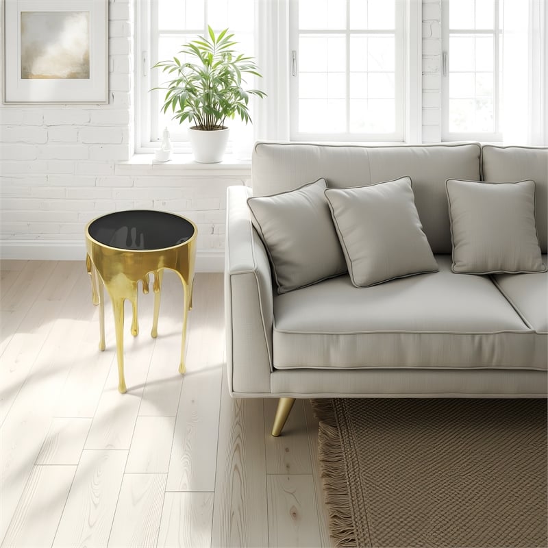 Capri Side End Table - 24.75 Inch Round Glass Top - Melting Drip Design