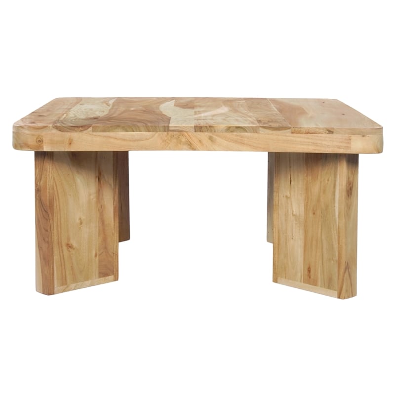 Cascade 32 Inch Coffee Table- Handcrafted Acacia- Square Top- Wide Panel Legs