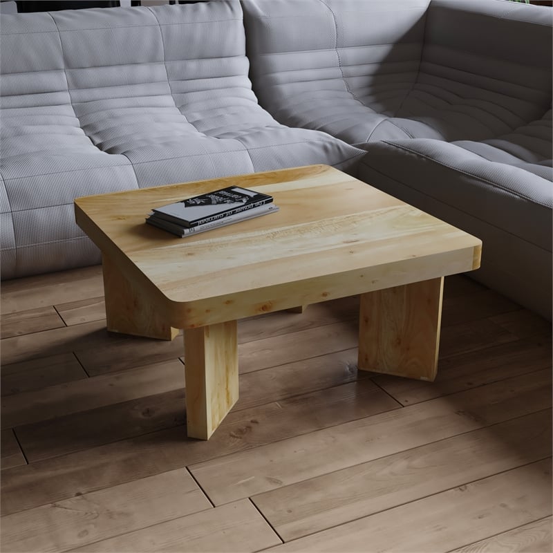 Cascade 32 Inch Coffee Table- Handcrafted Acacia- Square Top- Wide Panel Legs