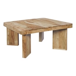 Cascade 32 Inch Coffee Table- Handcrafted Acacia- Square Top- Wide Panel Legs