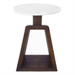 Port Blair Side End Table- Round Genuine Marble Top- Mango Wood 16.5 Inch