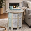 Accent Side Table- Mango Wood 18 Inch Round Top- Hand Carved Mandala Design