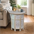 Accent Side Table- Mango Wood 18 Inch Round Top- Hand Carved Mandala Design