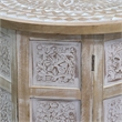Accent Side Table- Mango Wood 18 Inch Round Top- Hand Carved Mandala Design