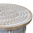 Accent Side Table- Mango Wood 18 Inch Round Top- Hand Carved Mandala Design