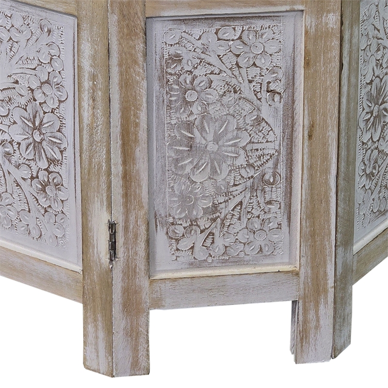 Accent Side Table- Mango Wood 18 Inch Round Top- Hand Carved Mandala Design