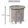 Accent Side Table- Mango Wood 18 Inch Round Top- Hand Carved Mandala Design