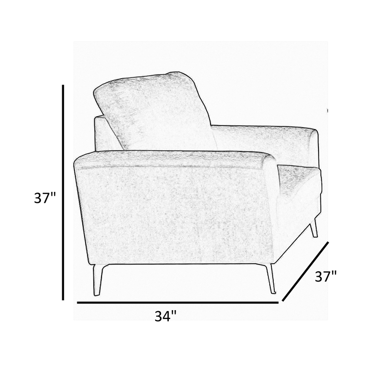 Jake 37 Inch Accent Sofa Armchair- Gray Chenille Foam Cushions- Metal Legs