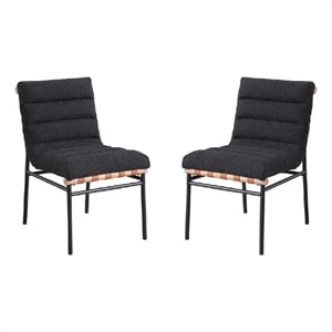 Kive Dining Chair Set of 2- Iron Legs- Black Channel Tufted Boucle