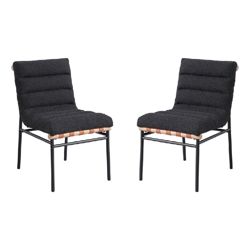 Kive Dining Chair Set of 2- Iron Legs- Black Channel Tufted Boucle