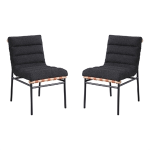 Kive Dining Chair Set of 2- Iron Legs- Black Channel Tufted Boucle