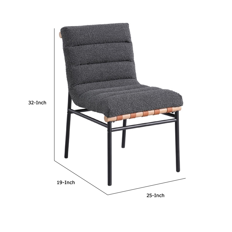 Kive Dining Chair Set of 2- Black Iron Legs- Gray Channel Tuft Boucle
