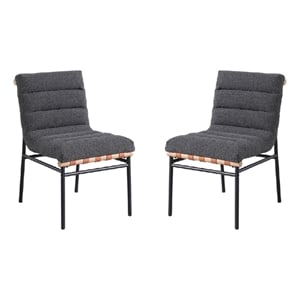 Kive Dining Chair Set of 2- Black Iron Legs- Gray Channel Tuft Boucle