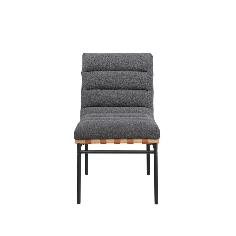 Kive Dining Chair Set of 2- Black Iron Legs- Gray Channel Tuft Boucle