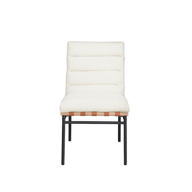 Kive Dining Chair Set of 2- Black Iron Legs- White Channel Tuft Boucle