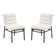 Kive Dining Chair Set of 2- Black Iron Legs- White Channel Tuft Boucle