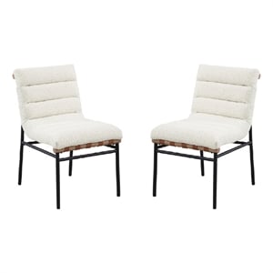 Kive Dining Chair Set of 2- Black Iron Legs- White Channel Tuft Boucle